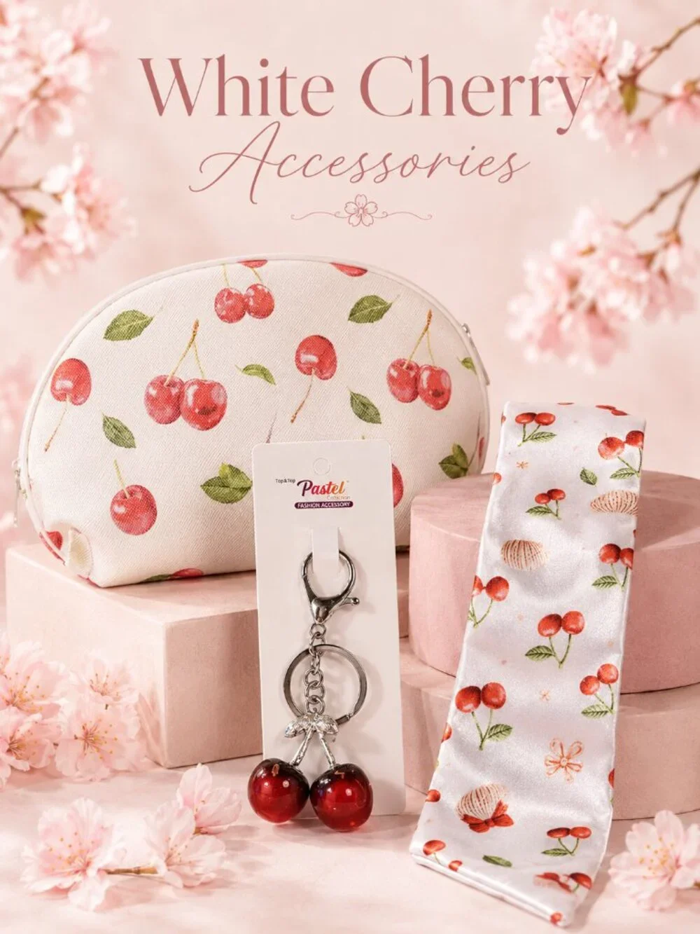 15pc White Cherry Beauty Jewelry Accessories Gift Bundle New